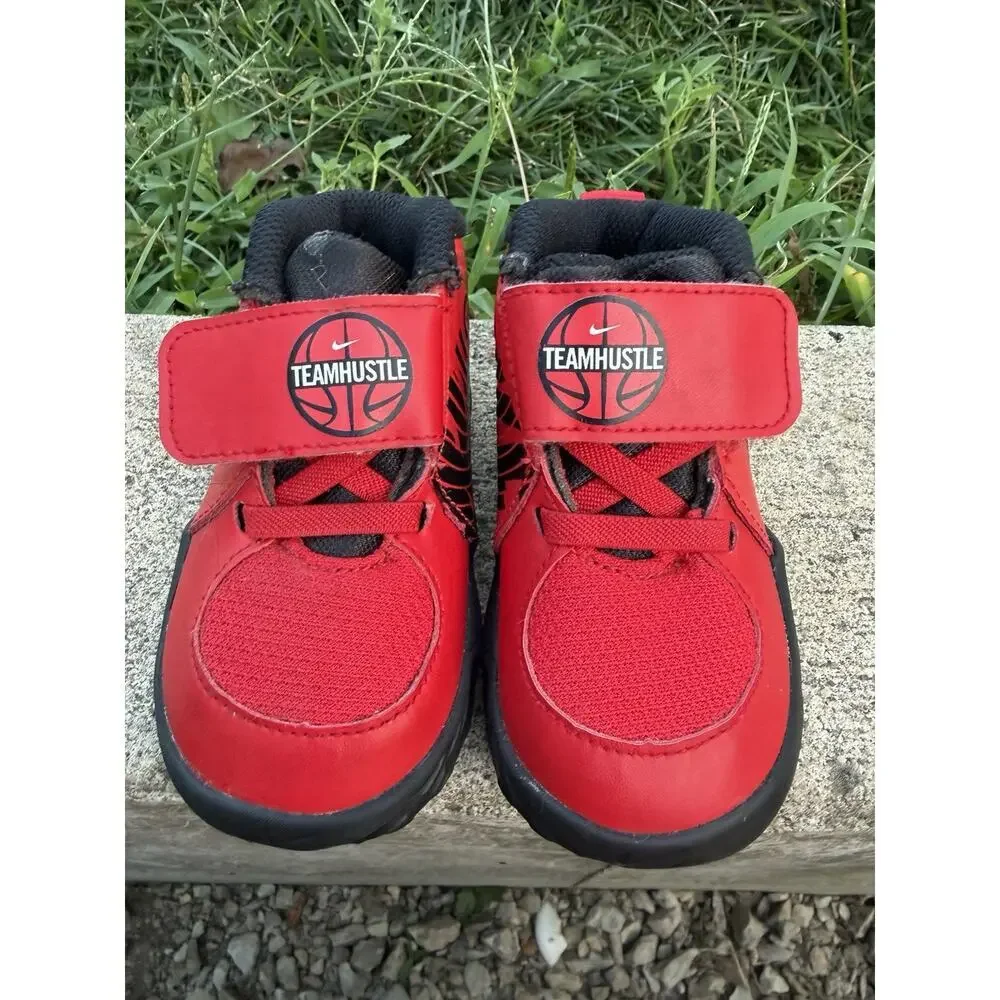 Nike Team Hustle red basketball shoes high tops sneakers toddler size 4c walking
